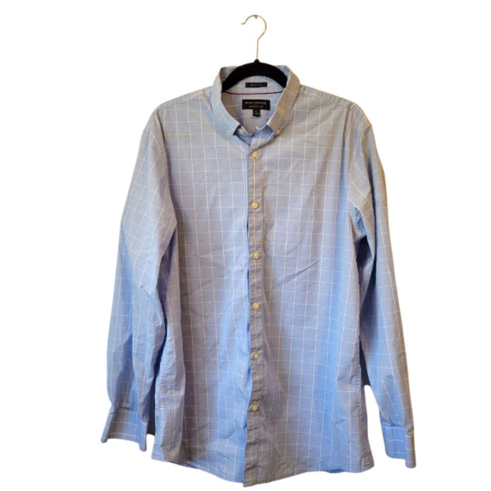 Banana Republic Blue And White Check Slim Fit Performance Shirt Size XL